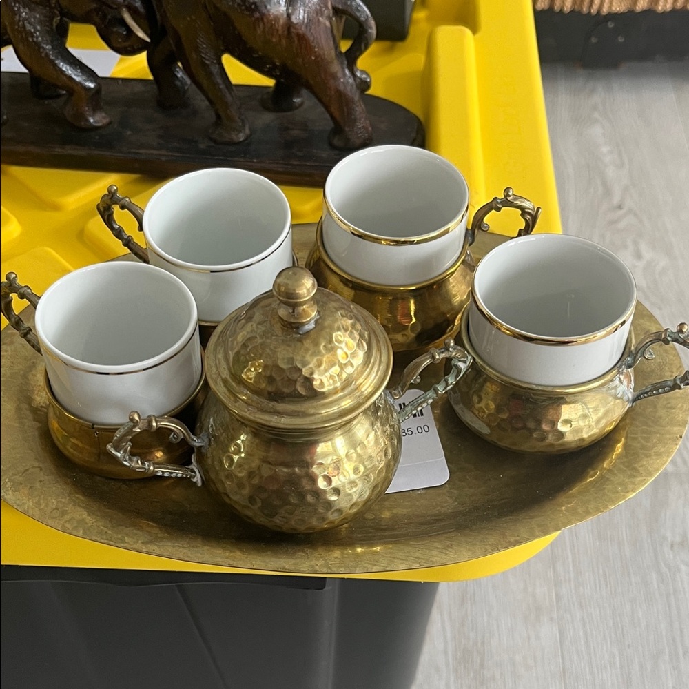 Gold and White Tea Set with Tray